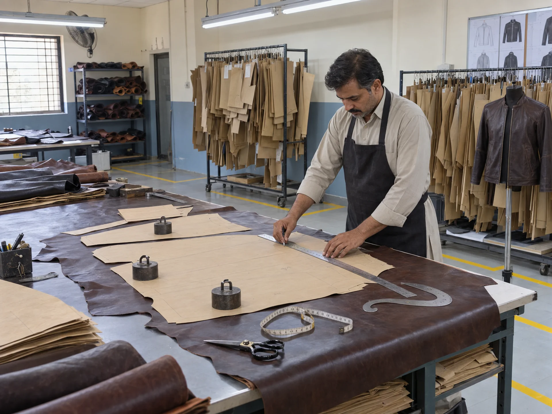 Pakistani pattern master developing a leather jacket pattern