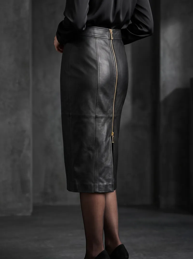 Leather Skirts private label leather manufacturing sample by Hashbloom International