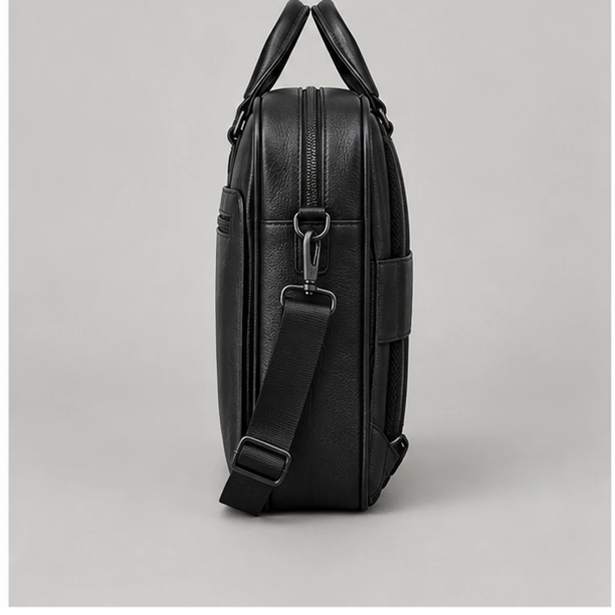 Black Convertible Leather Laptop Backpack Briefcase manufacturing detail 3