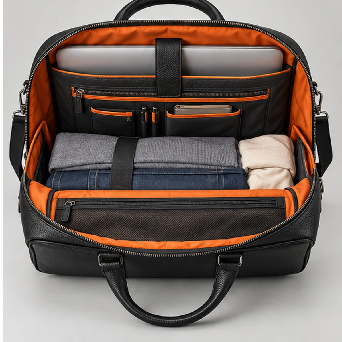 Black Expandable Leather Travel Laptop Bag manufacturing detail 4