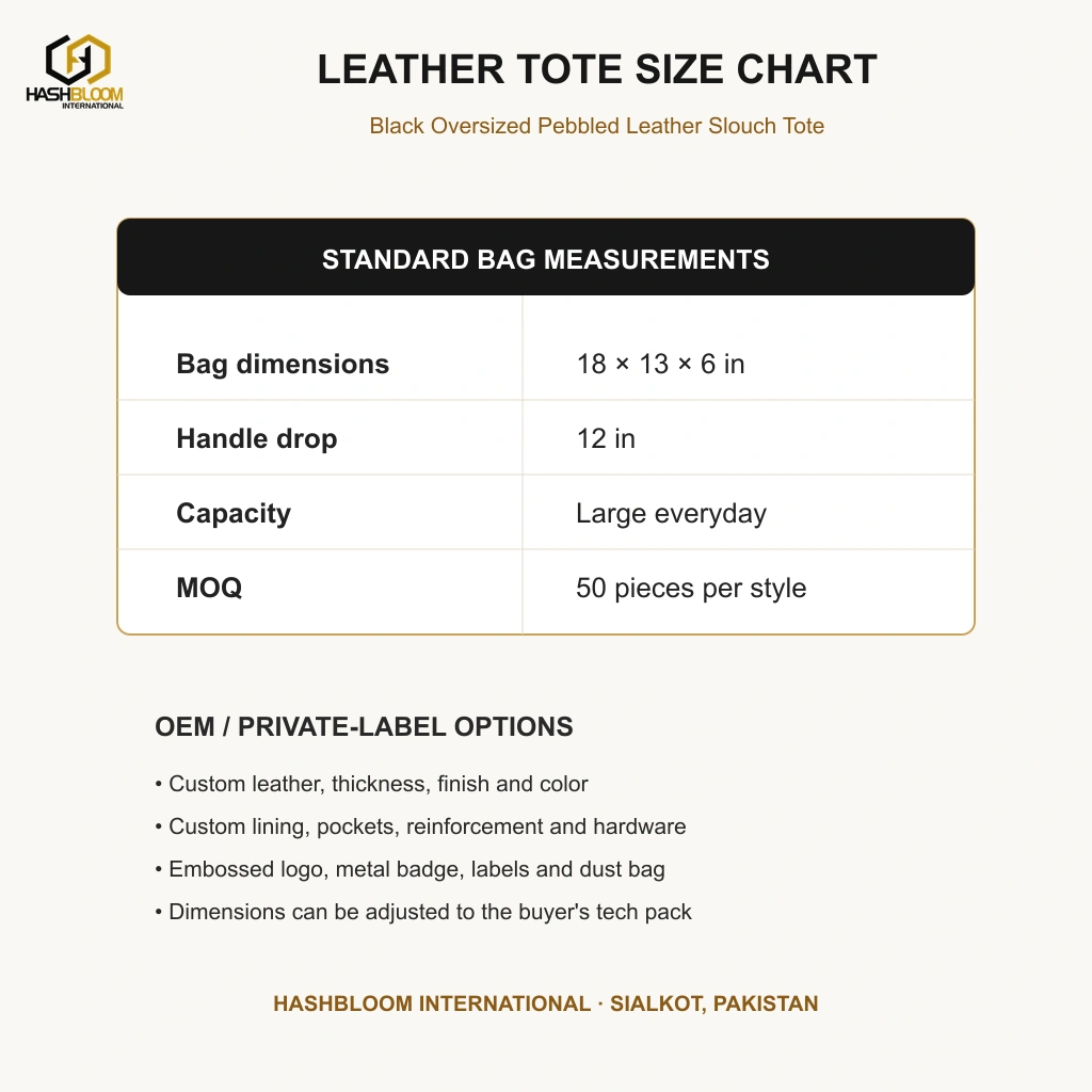 Black Oversized Pebbled Leather Slouch Tote manufacturing detail 5