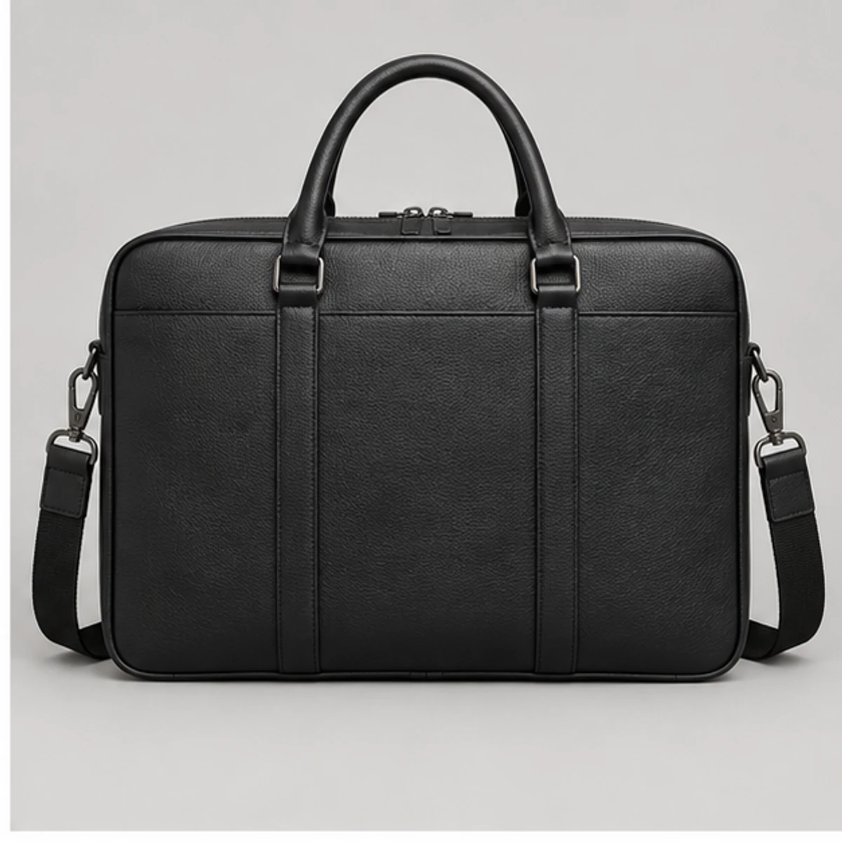 Black Slim Full-Grain Leather Laptop Briefcase manufacturing detail 2