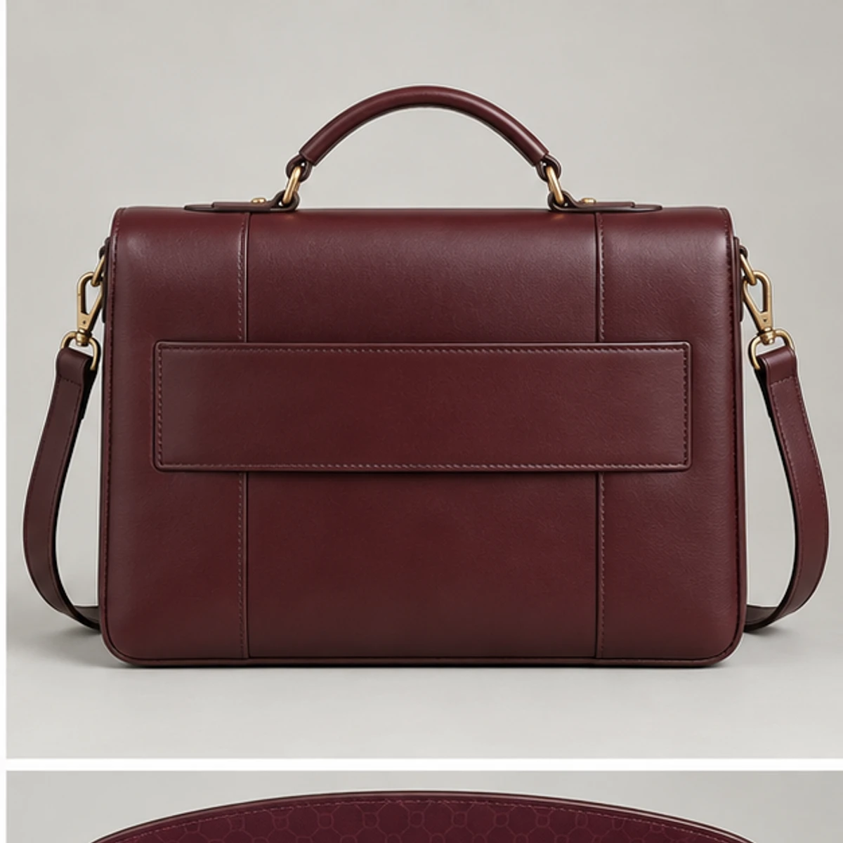 Burgundy Structured Leather Laptop Satchel manufacturing detail 2