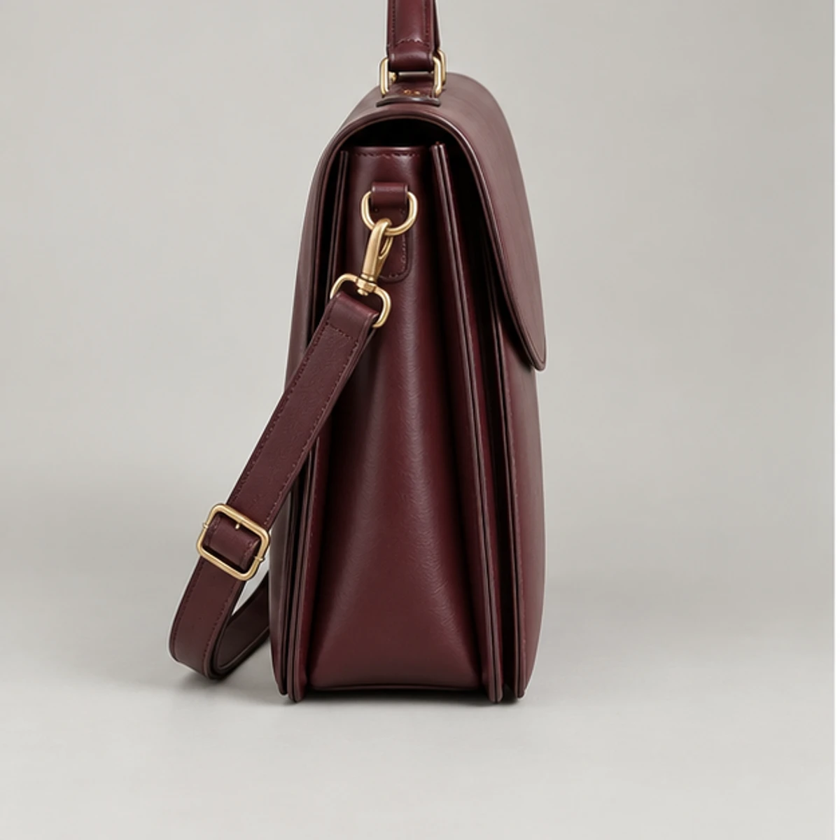 Burgundy Structured Leather Laptop Satchel manufacturing detail 3