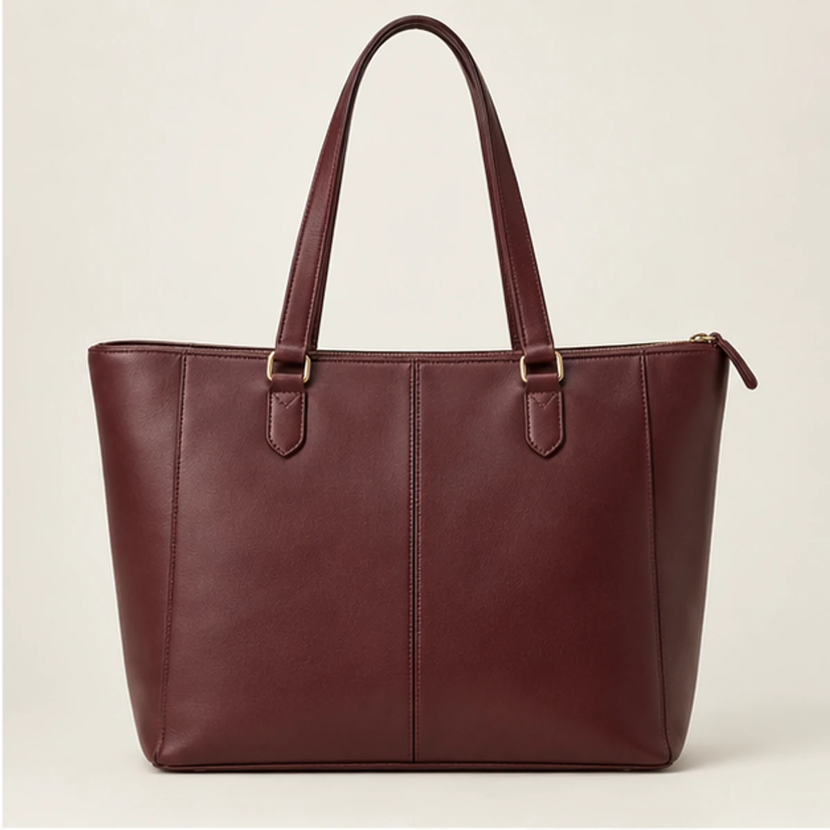 Burgundy Zip-Top Leather Commuter Tote manufacturing detail 2