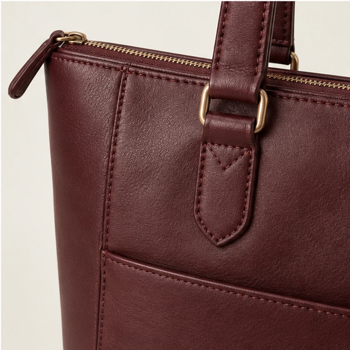 Burgundy Zip-Top Leather Commuter Tote manufacturing detail 4