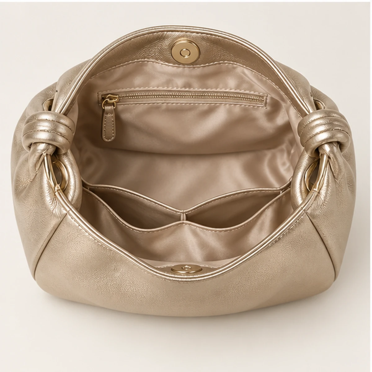 Champagne Metallic Leather Evening Tote manufacturing detail 3