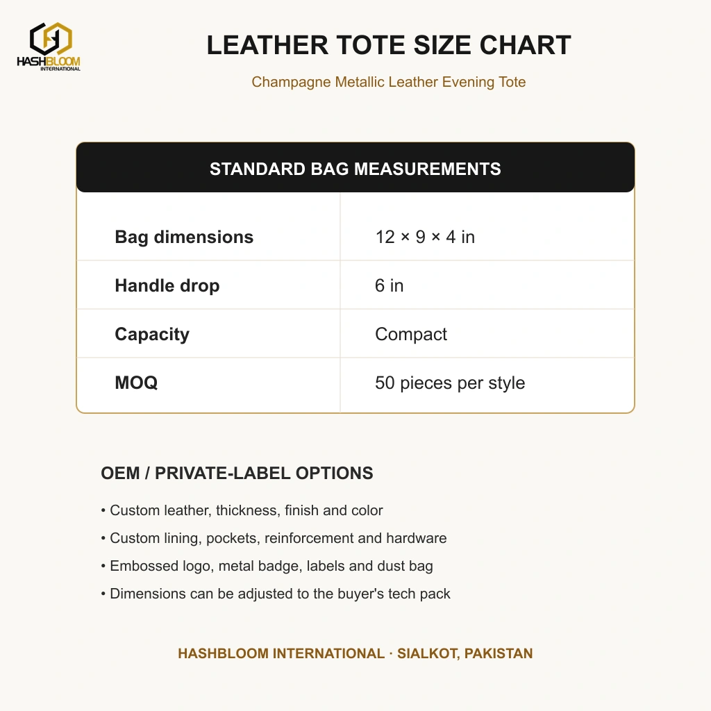 Champagne Metallic Leather Evening Tote manufacturing detail 5