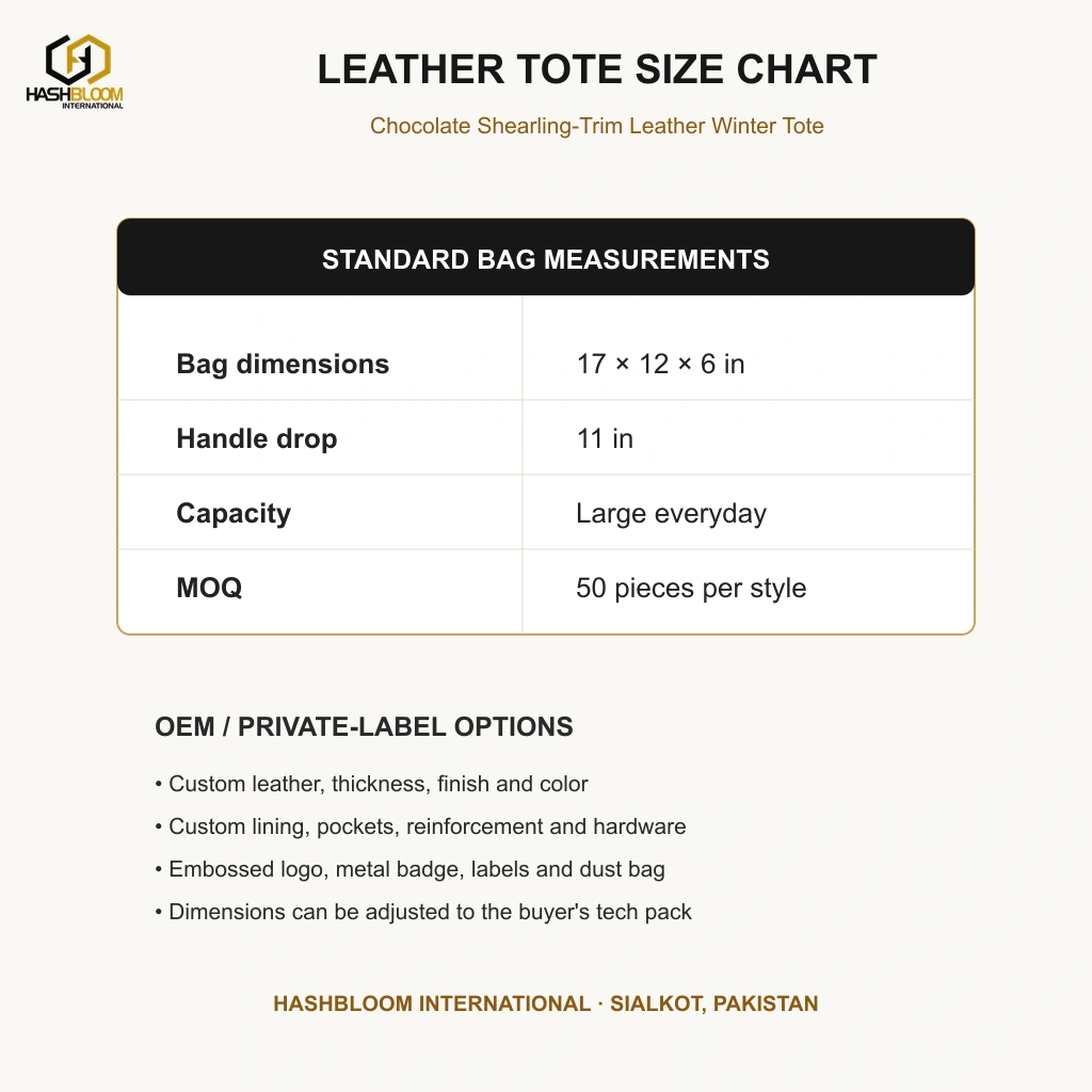 Chocolate Shearling-Trim Leather Winter Tote manufacturing detail 5