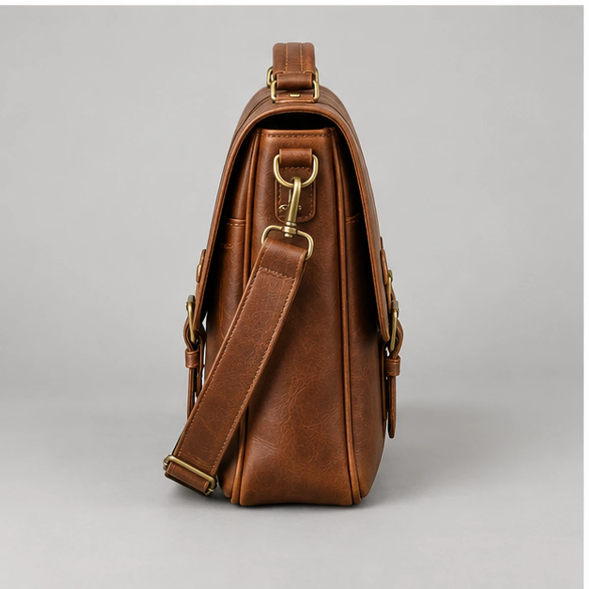 Cognac Vintage Leather Laptop Messenger Bag manufacturing detail 3