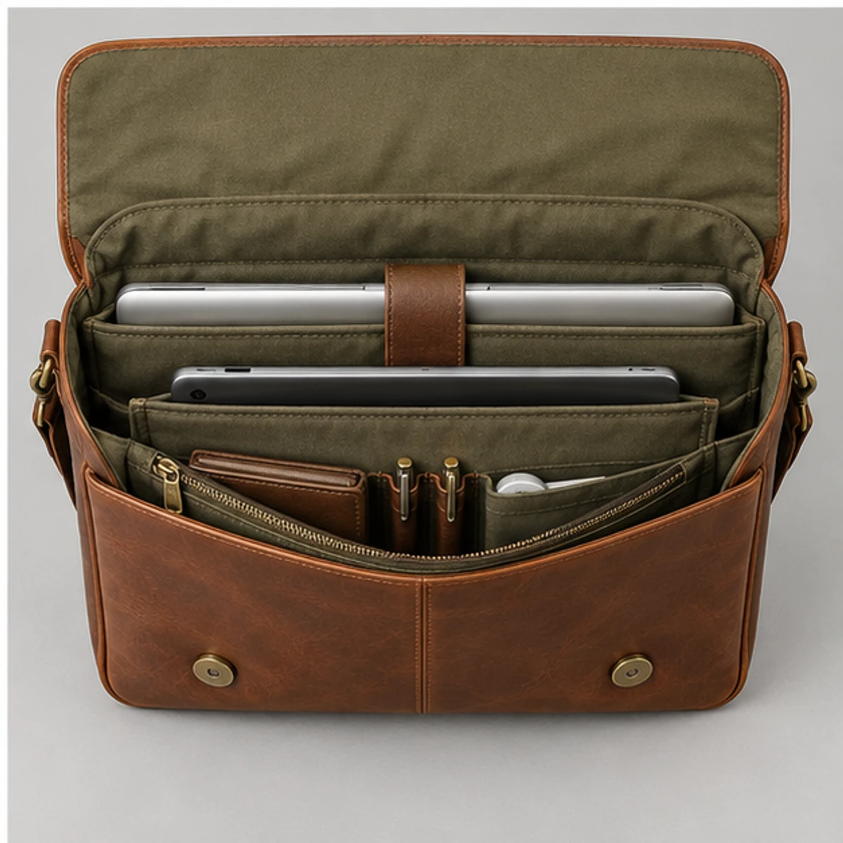 Cognac Vintage Leather Laptop Messenger Bag manufacturing detail 4