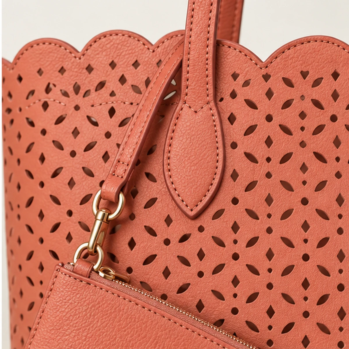 Coral Laser-Cut Leather Summer Tote manufacturing detail 4