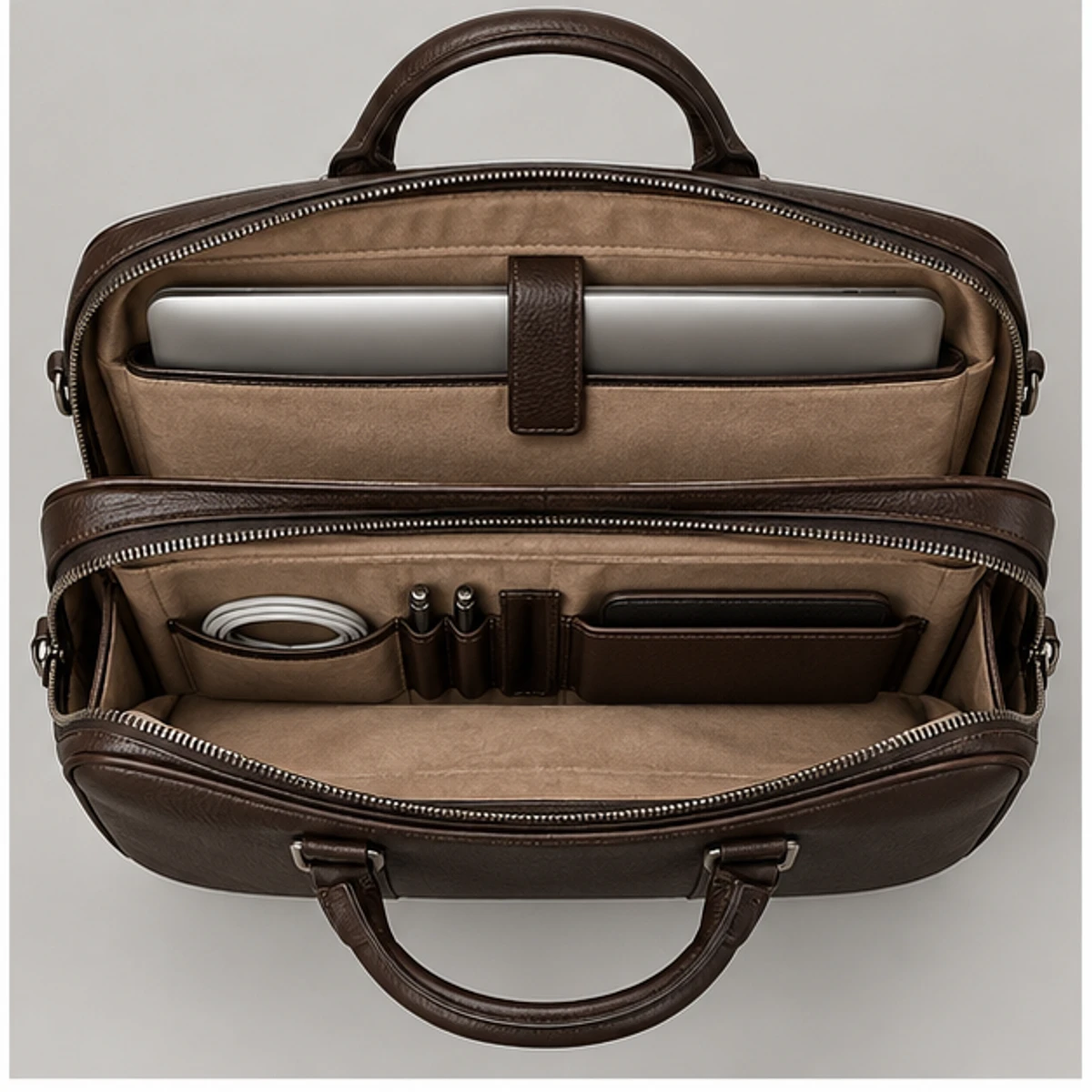 Espresso Double-Gusset Executive Laptop Briefcase manufacturing detail 4