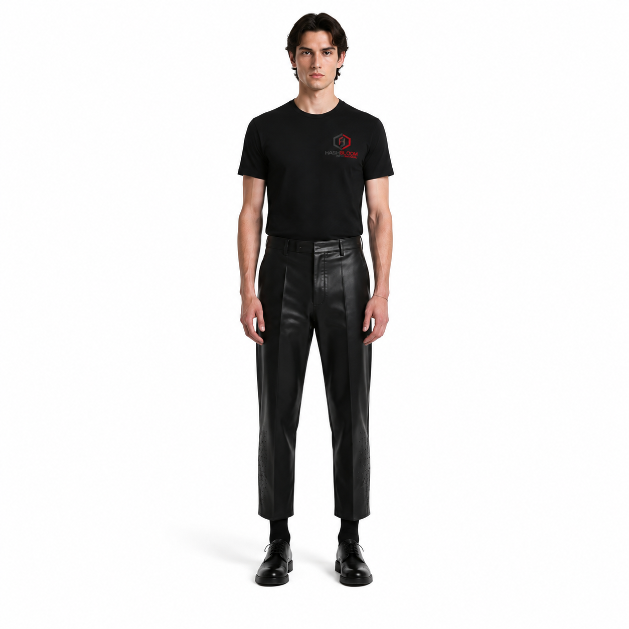 Men's Black Calf Leather Perforated-Panel Trousers - Custom Leather Manufacturer Sialkot Pakistan