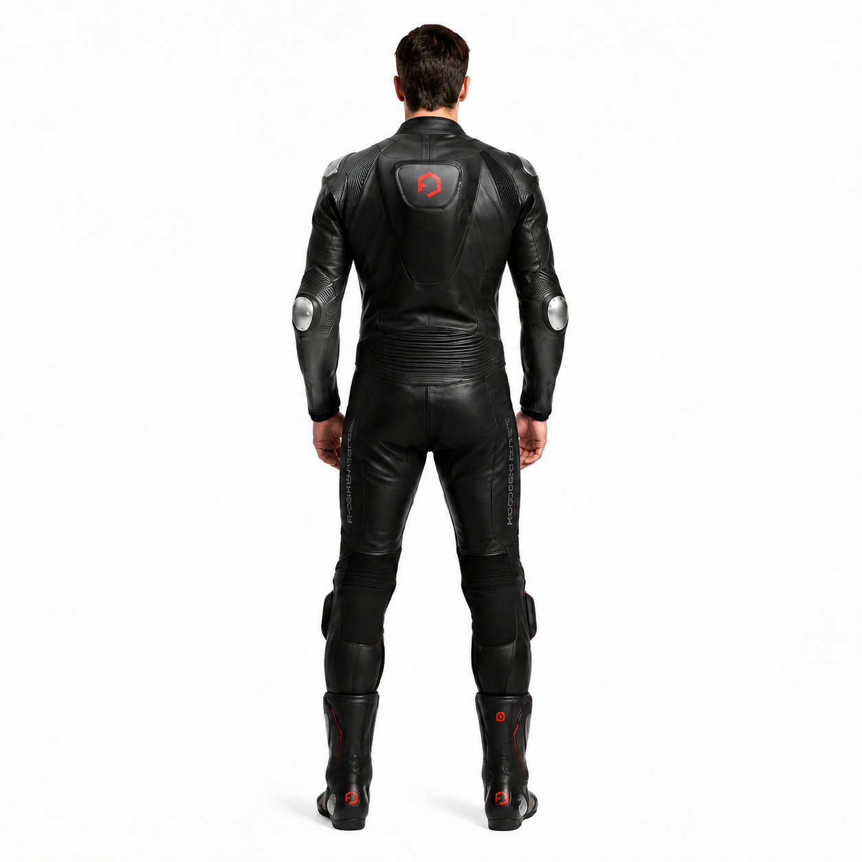 Men's Black Cowhide One-Piece Motorcycle Racing Suit manufacturing detail 2