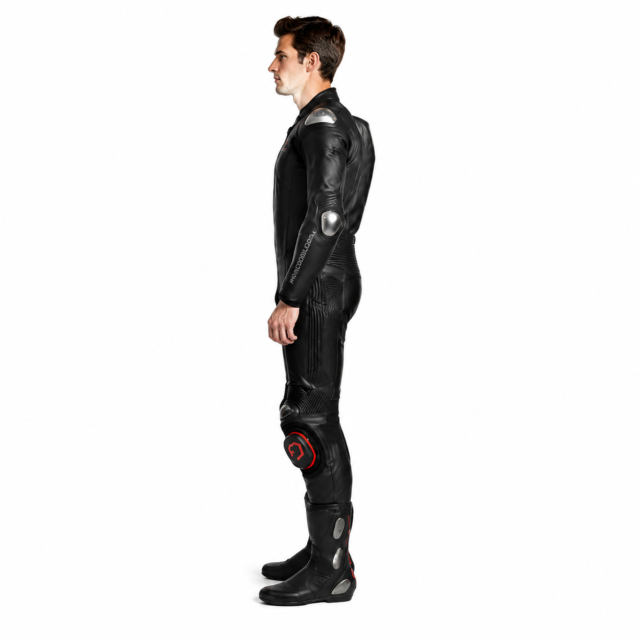 Men's Black Cowhide One-Piece Motorcycle Racing Suit manufacturing detail 3
