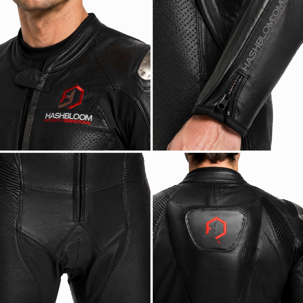 Men's Black Cowhide One-Piece Motorcycle Racing Suit manufacturing detail 4