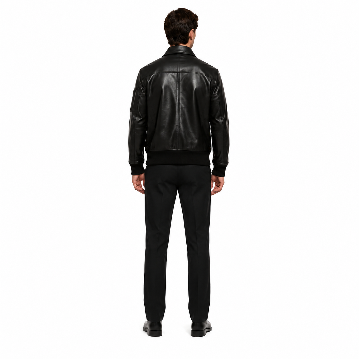 Men's Black Full-Grain Cowhide Shirt Collar Jacket manufacturing detail 2