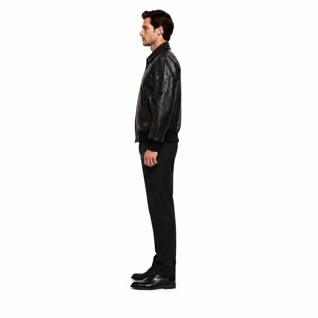 Men's Black Full-Grain Cowhide Shirt Collar Jacket manufacturing detail 3