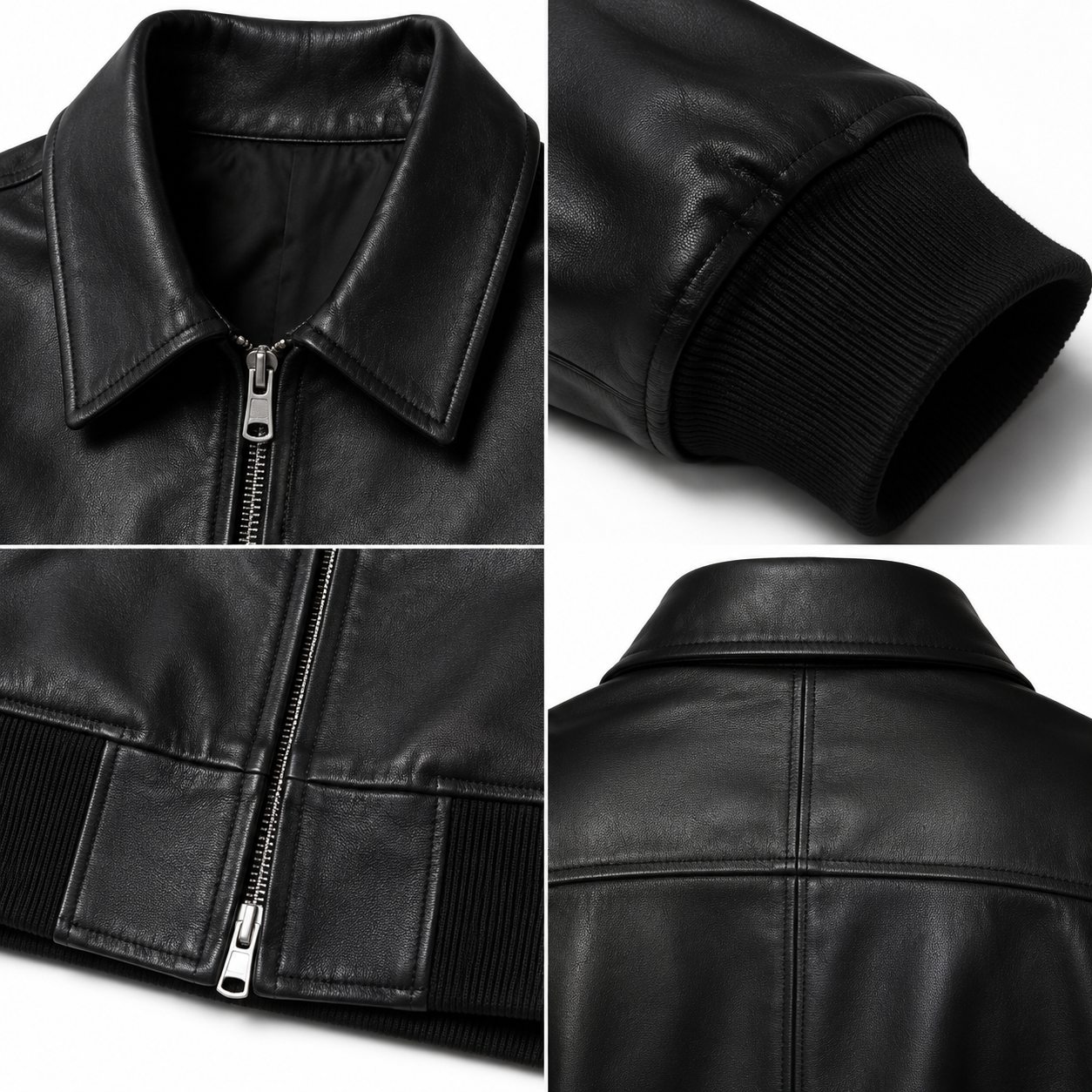 Men's Black Full-Grain Cowhide Shirt Collar Jacket manufacturing detail 4