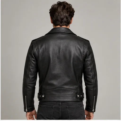 Men's Black Full-Grain Double-Rider Leather Jacket manufacturing detail 2