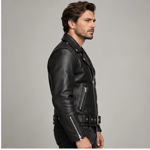 Men's Black Full-Grain Double-Rider Leather Jacket manufacturing detail 3