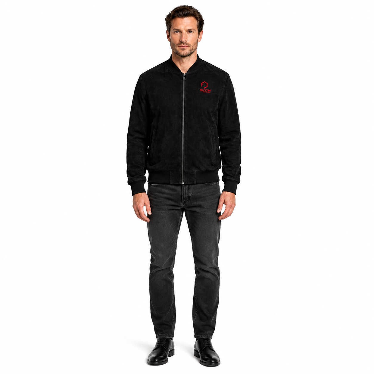 Men's Black Goat Suede Leather Bomber Jacket - Custom Leather Manufacturer Sialkot Pakistan