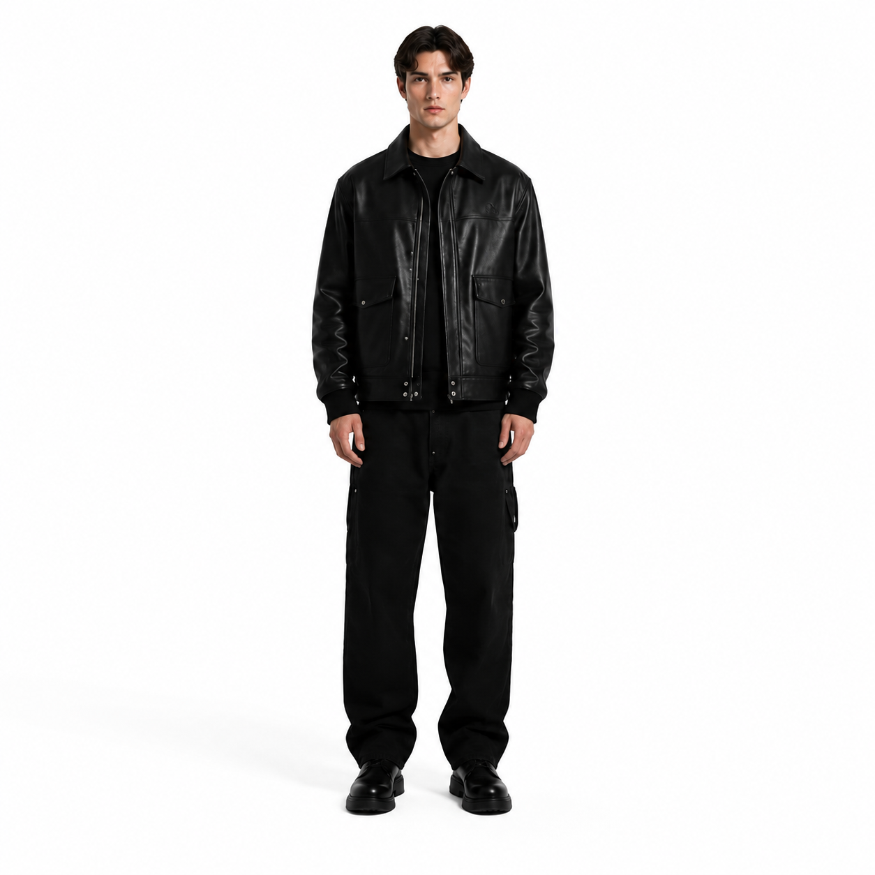 Men's Black Minimal Leather Jacket - Custom Leather Manufacturer Sialkot Pakistan