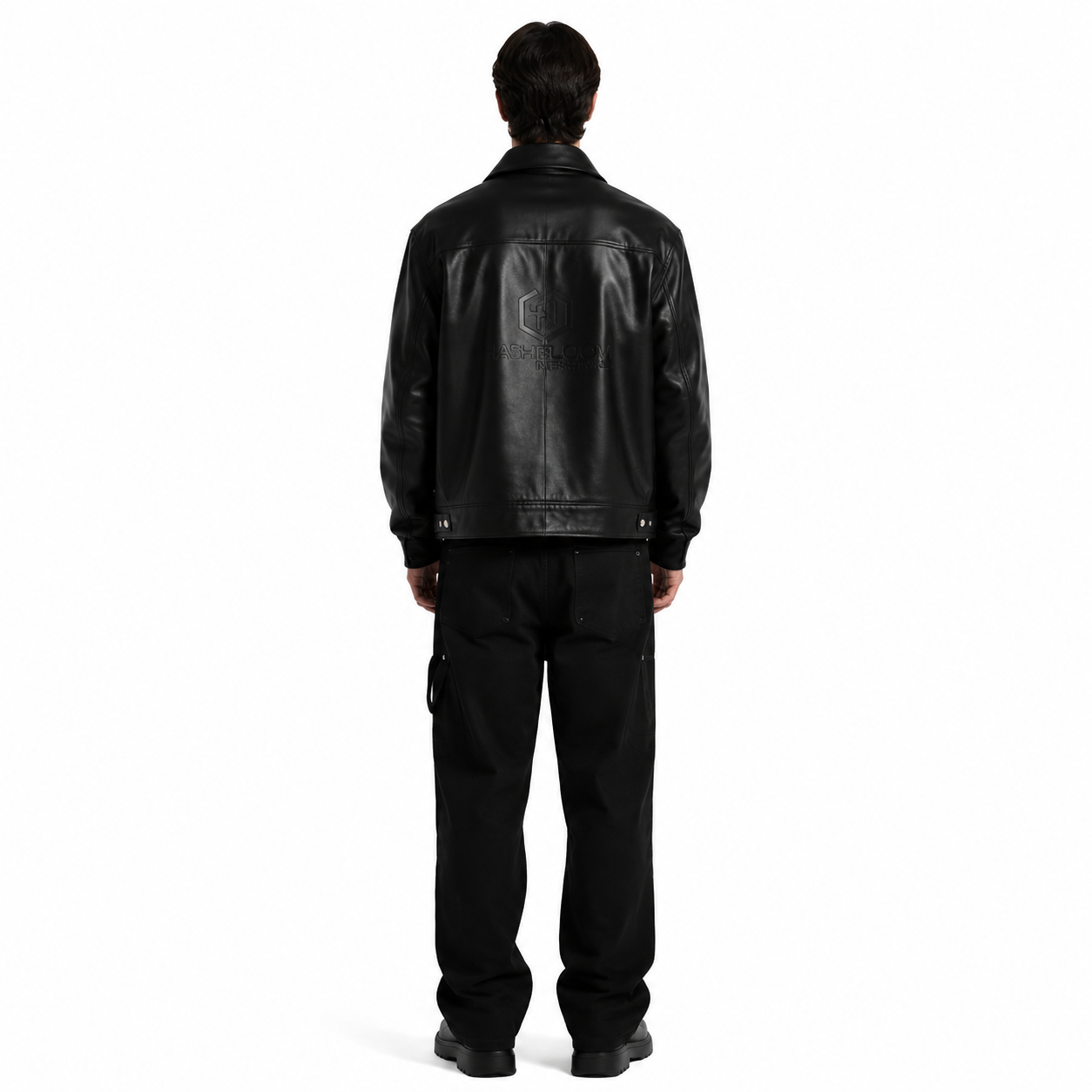 Men's Black Minimal Leather Jacket manufacturing detail 2