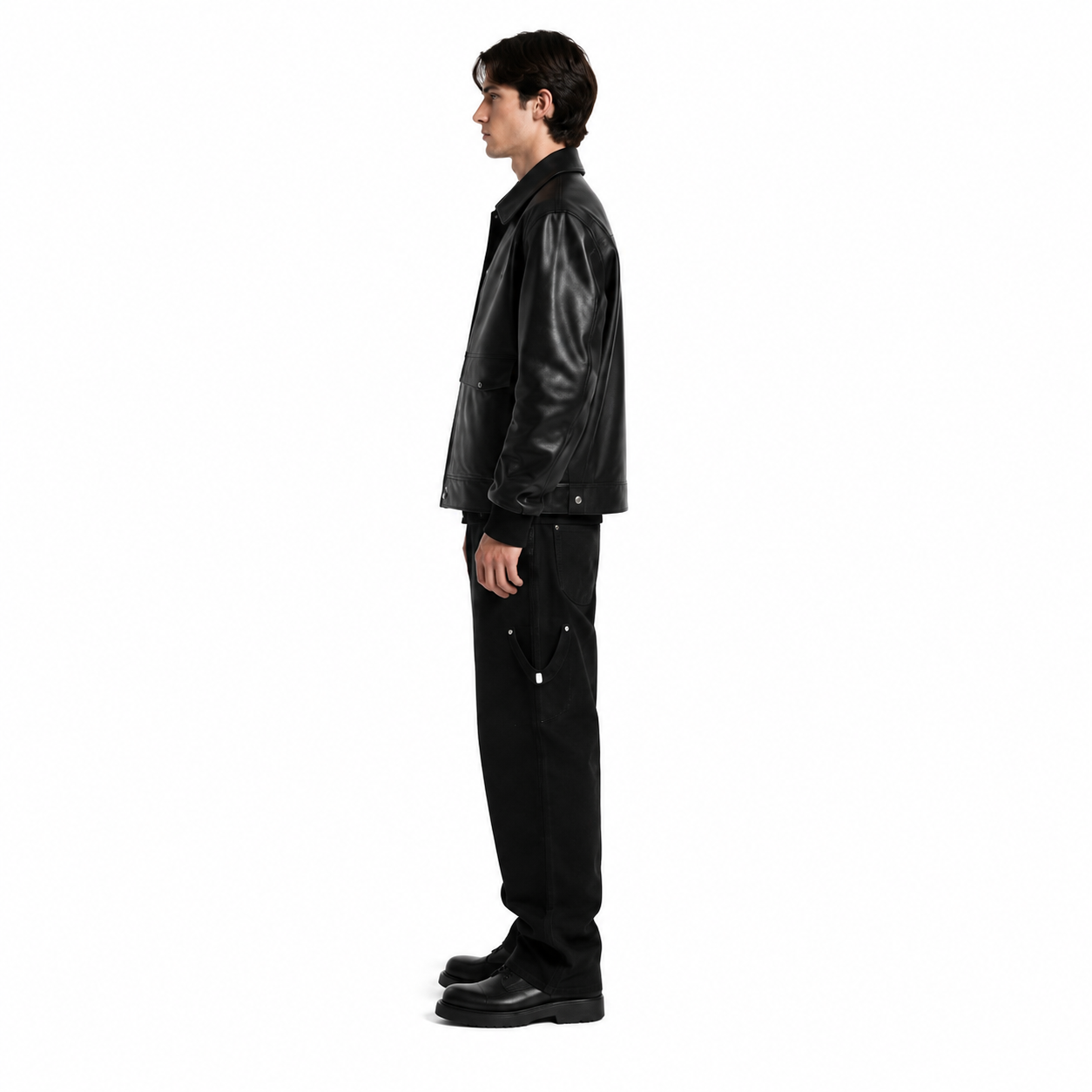 Men's Black Minimal Leather Jacket manufacturing detail 3