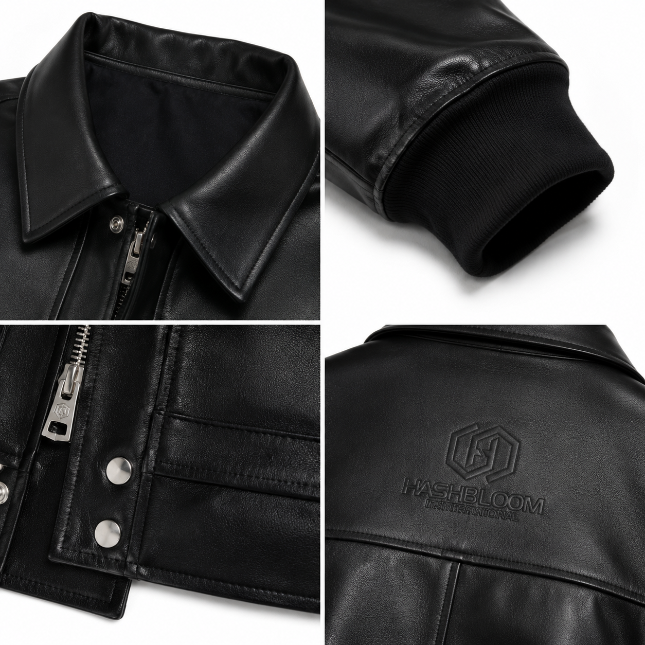 Men's Black Minimal Leather Jacket manufacturing detail 4