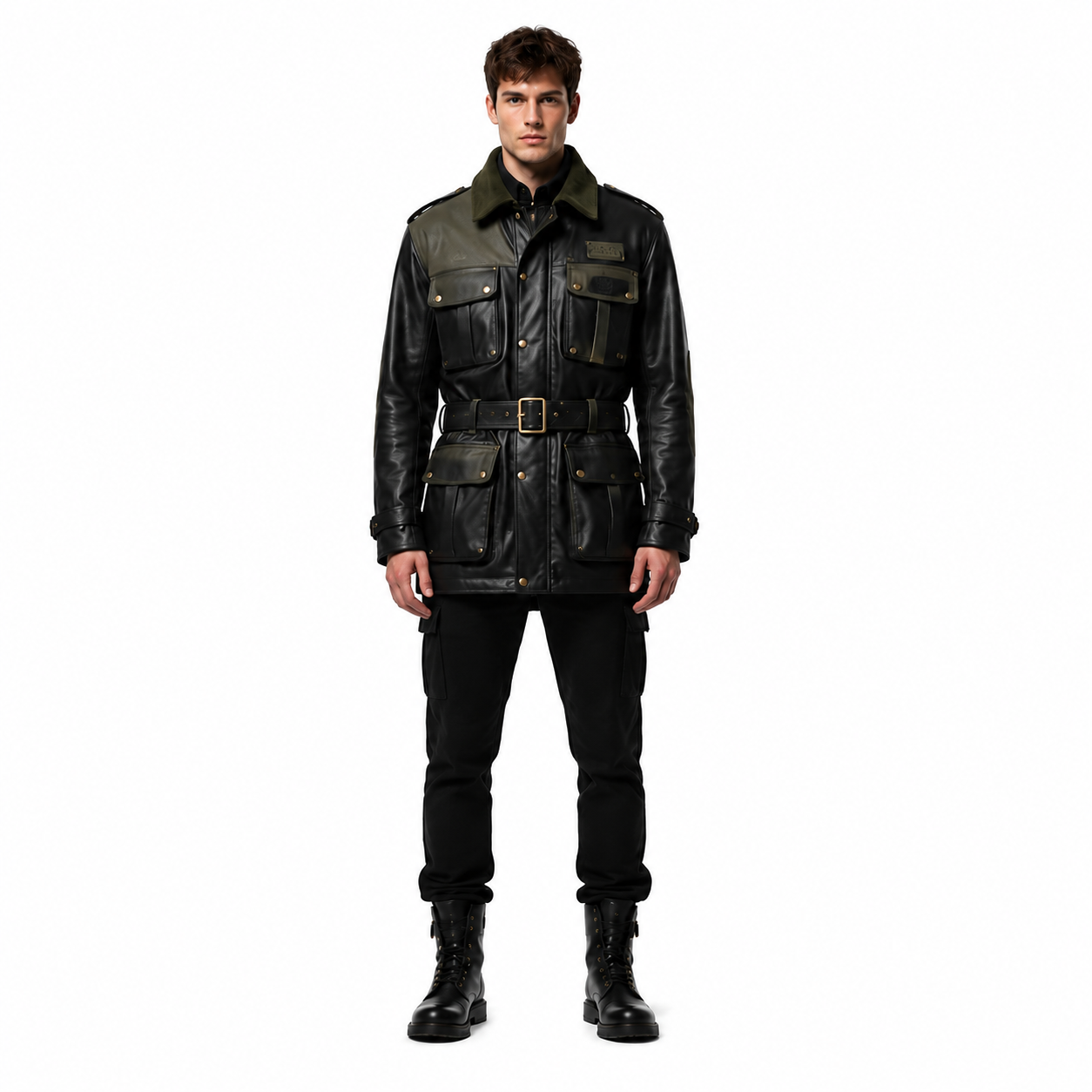 Men's Black Olive Waxed Cowhide Field Jacket - Custom Leather Manufacturer Sialkot Pakistan