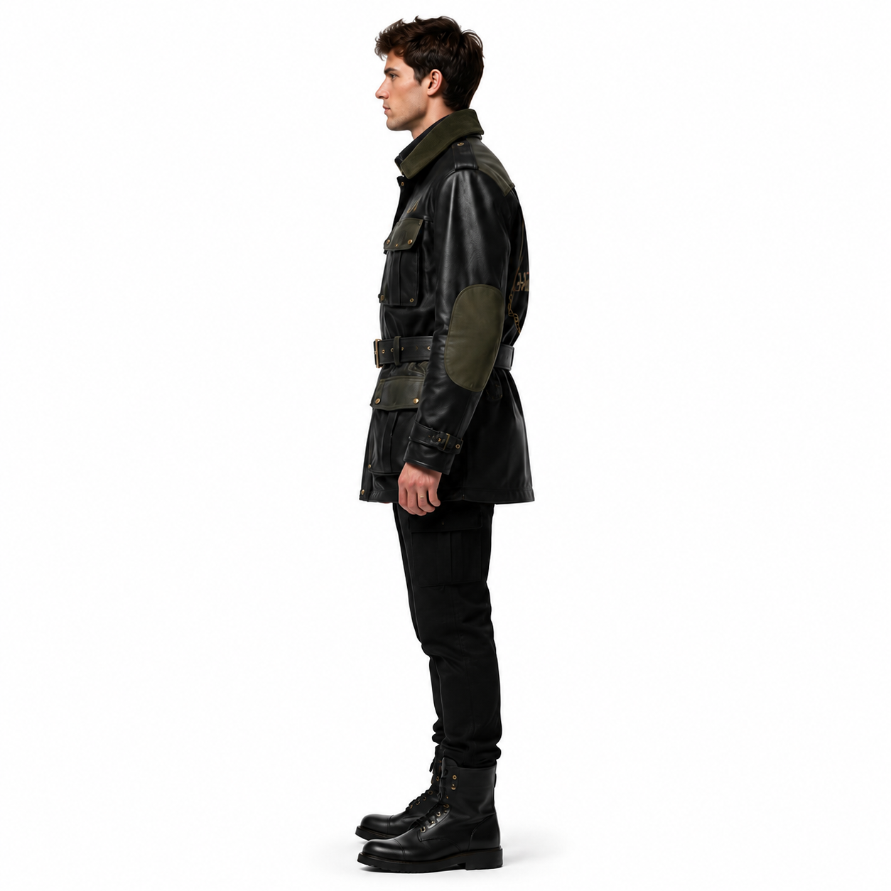 Men's Black Olive Waxed Cowhide Field Jacket manufacturing detail 4