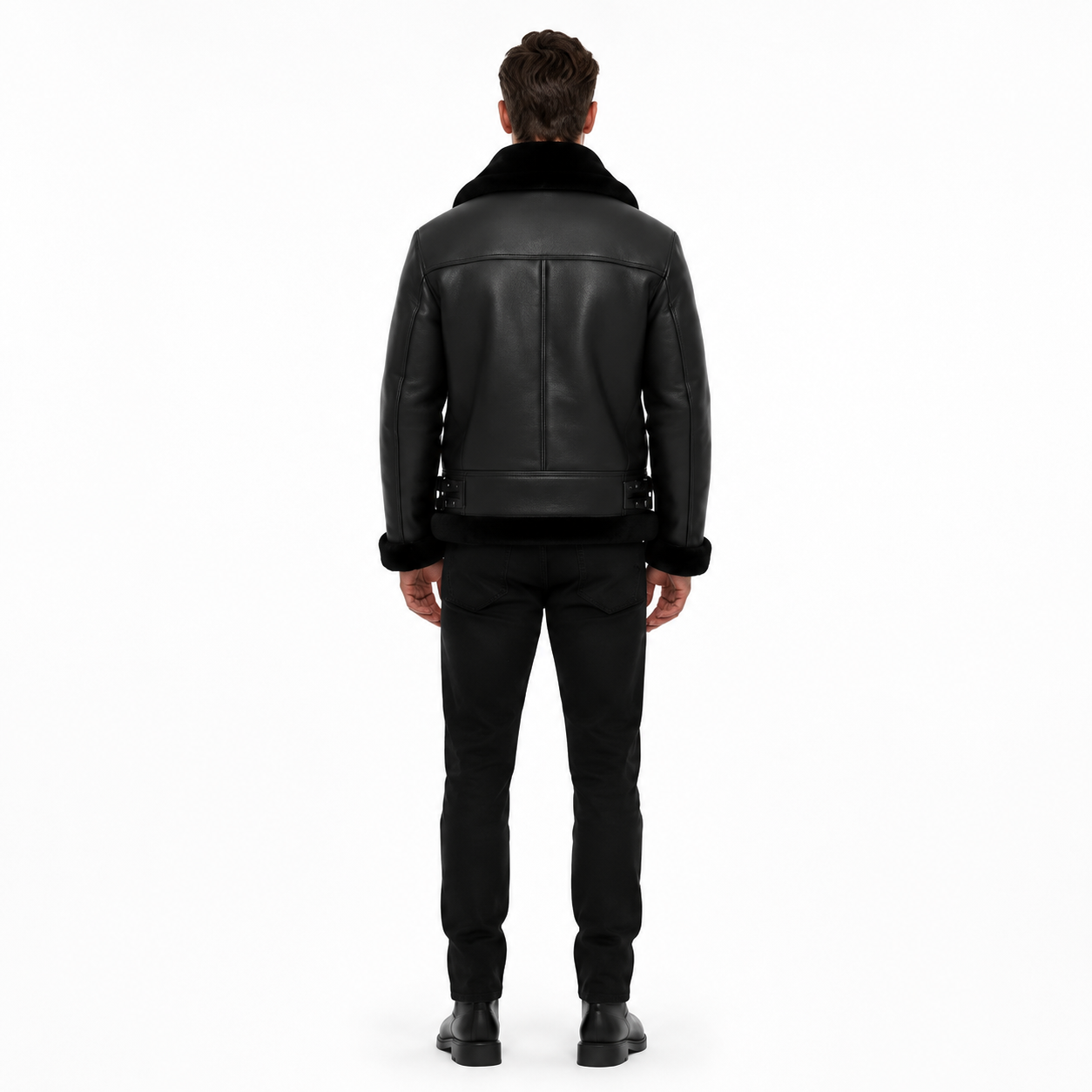 Men's Black Sheep Nappa Shearling Bomber Jacket manufacturing detail 2