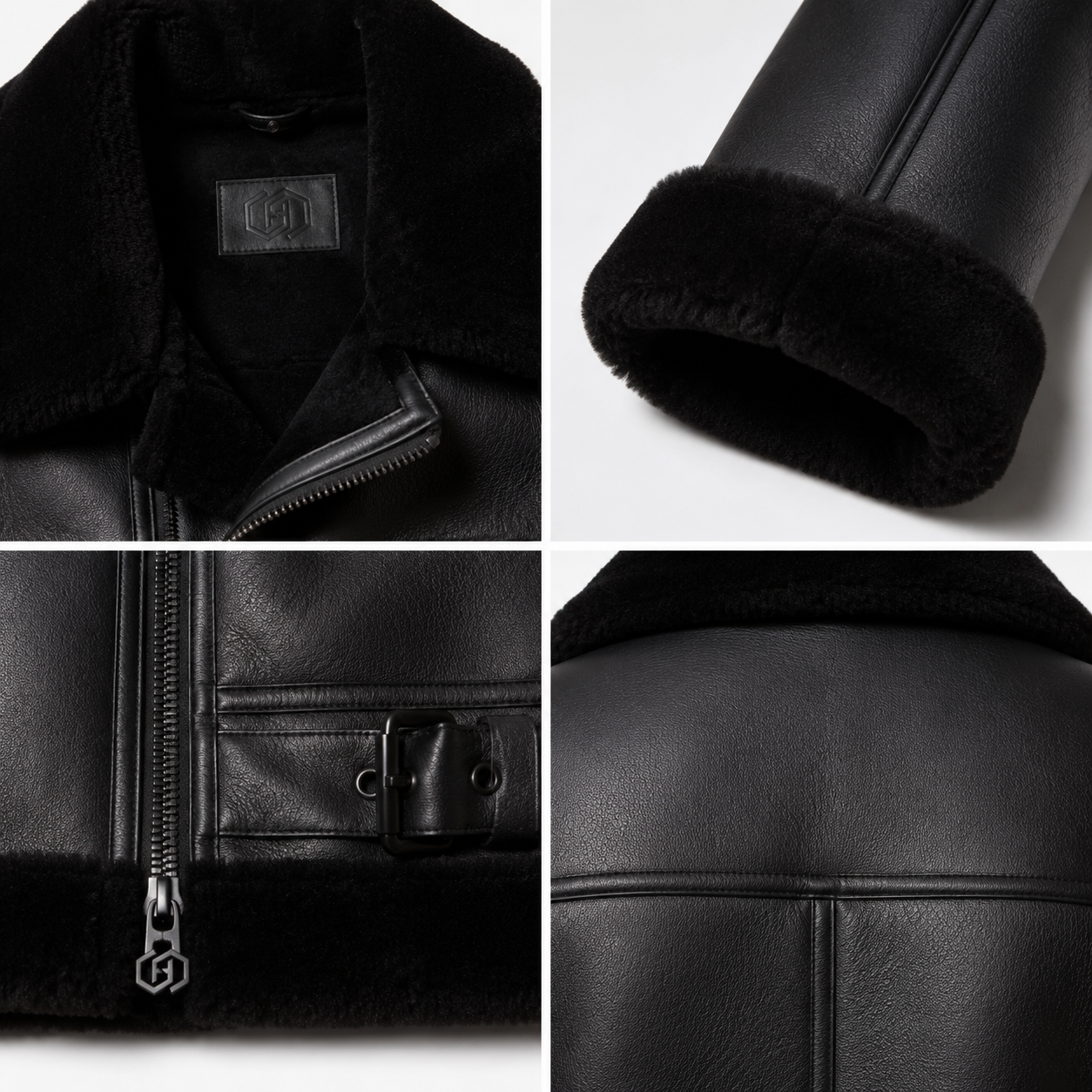 Men's Black Sheep Nappa Shearling Bomber Jacket manufacturing detail 4