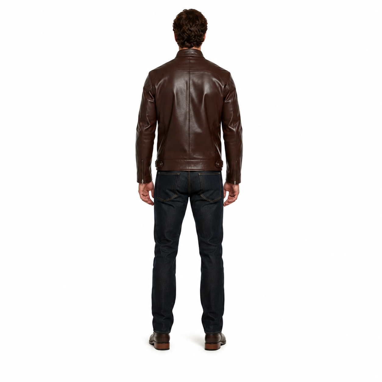 Men's Brown Goatskin Leather Cafe Racer Jacket manufacturing detail 3