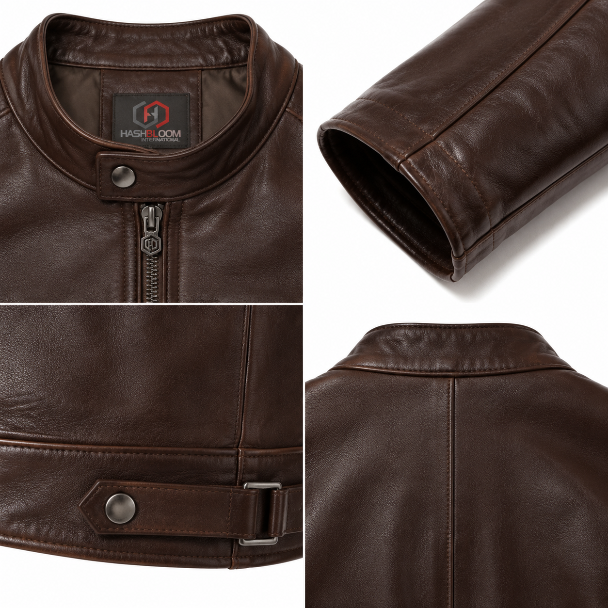 Men's Brown Goatskin Leather Cafe Racer Jacket manufacturing detail 4