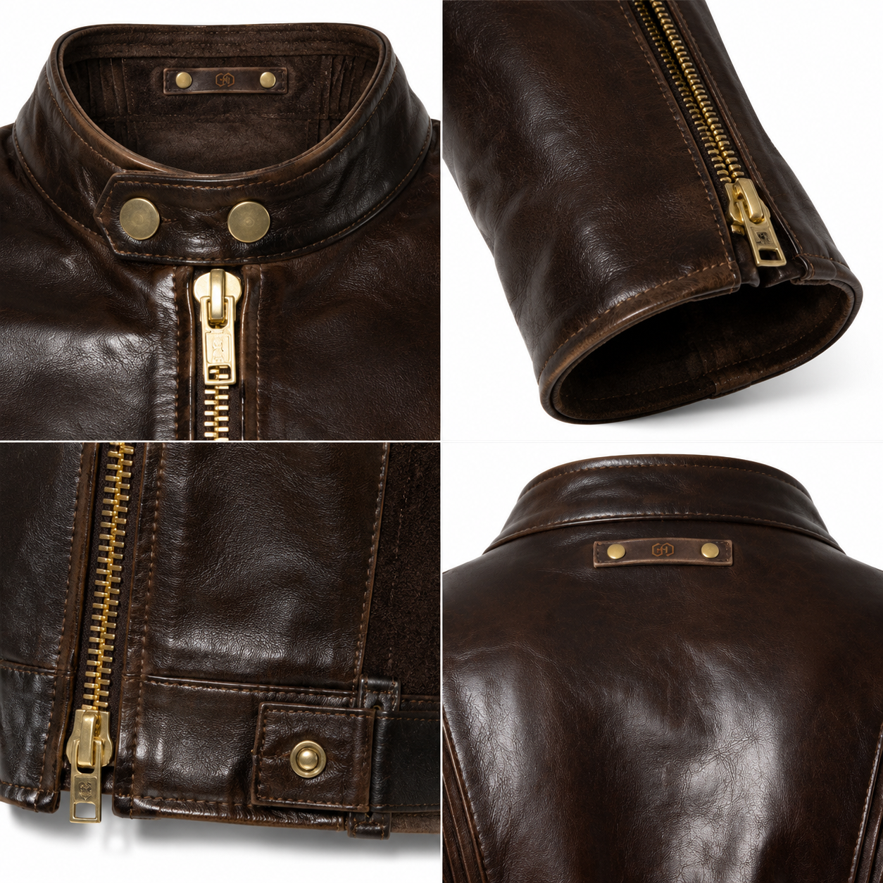Men's Brown Horsehide Heritage Cafe Racer Jacket manufacturing detail 4