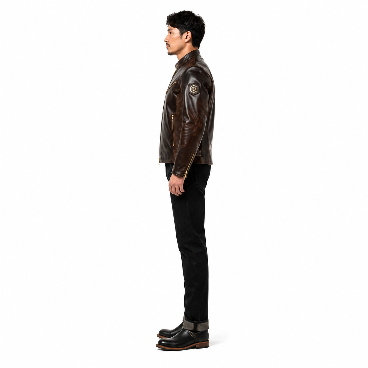 Men's Brown Horsehide Heritage Cafe Racer Jacket manufacturing detail 3