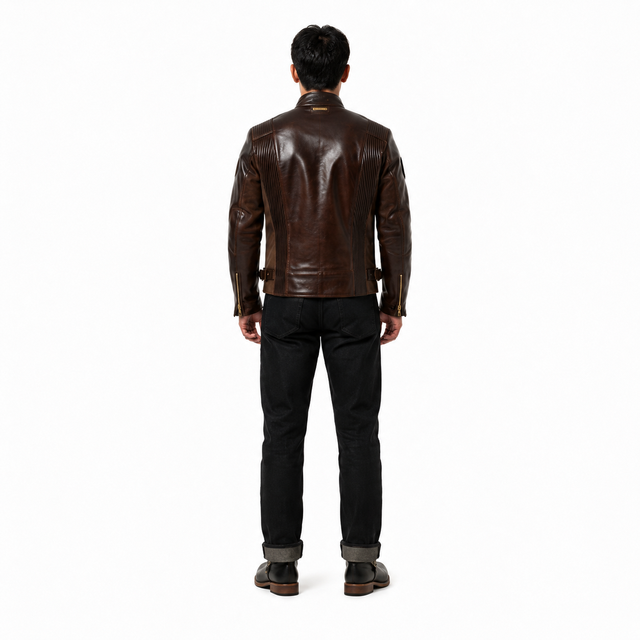 Men's Brown Horsehide Heritage Cafe Racer Jacket manufacturing detail 2