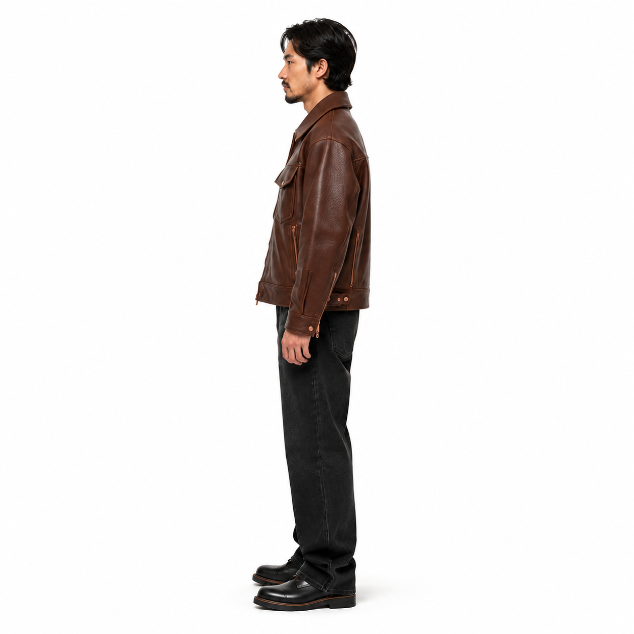 Men's Brown Sheep Leather Type II Trucker Jacket manufacturing detail 3