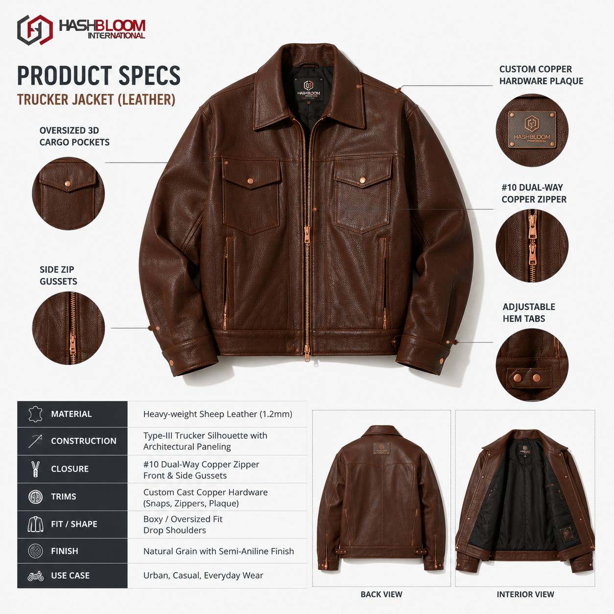 Men's Brown Sheep Leather Type II Trucker Jacket manufacturing detail 5