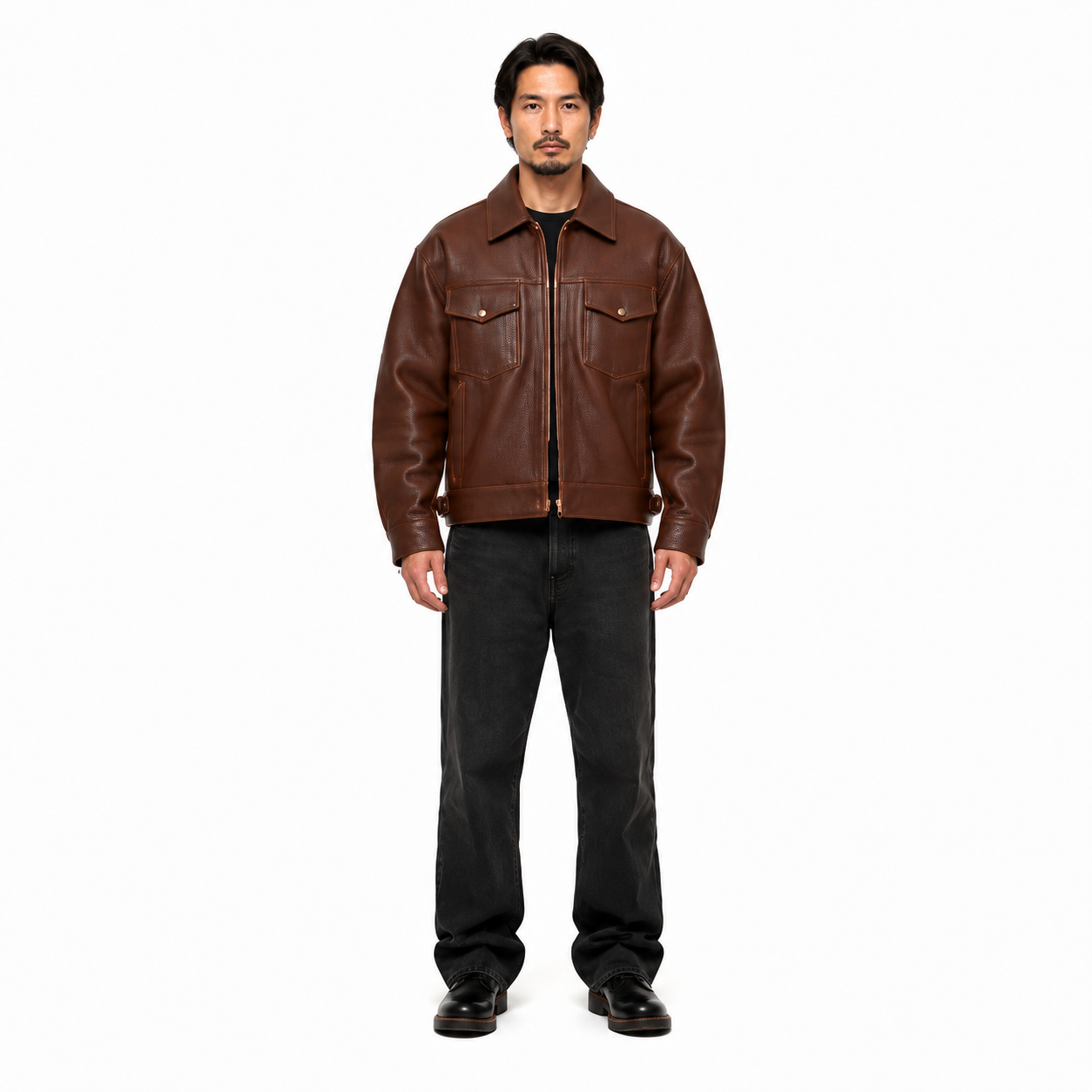 Men's Brown Sheep Leather Type II Trucker Jacket - Custom Leather Manufacturer Sialkot Pakistan