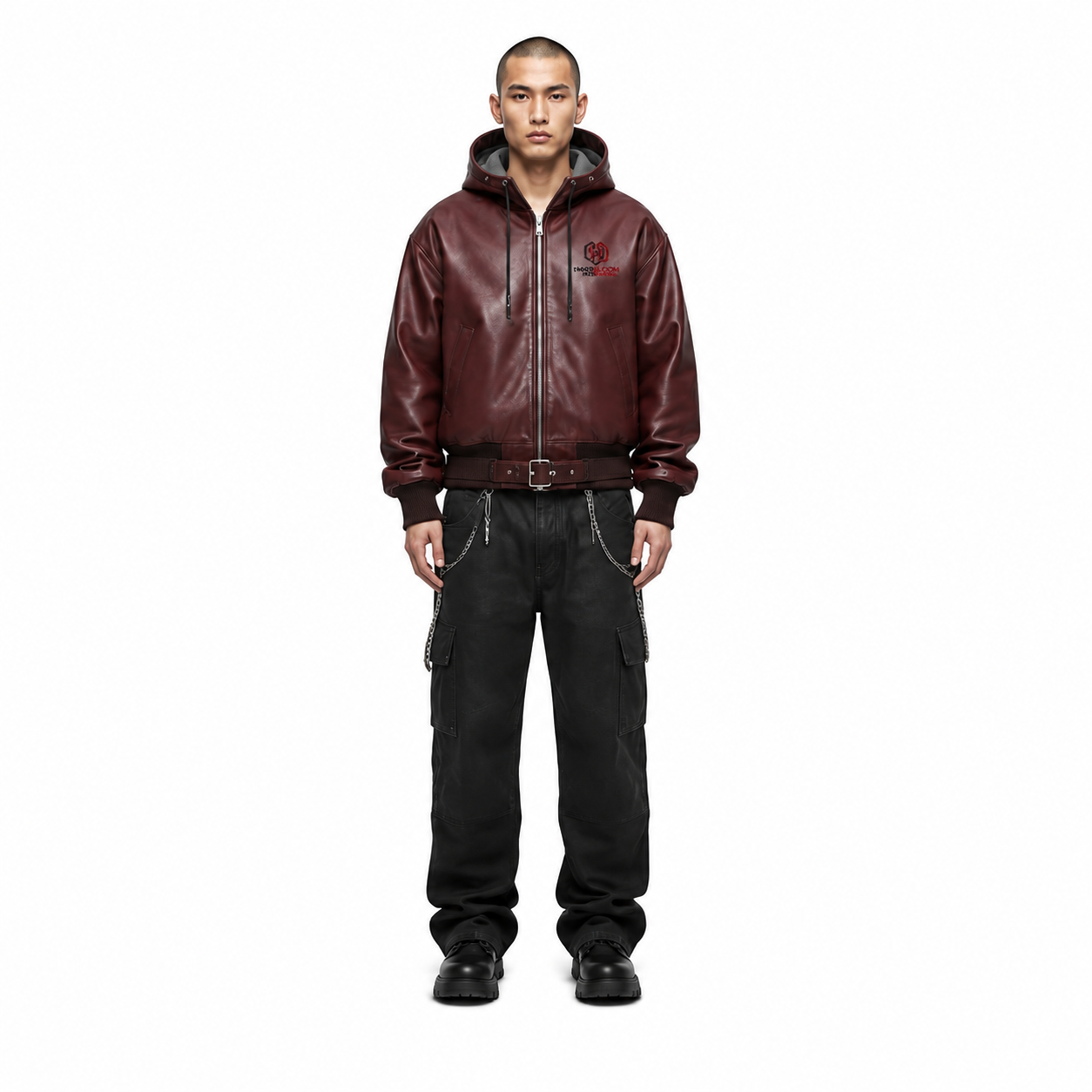 Men's Burgundy Shinki Horsehide Hooded Bomber Jacket - Custom Leather Manufacturer Sialkot Pakistan