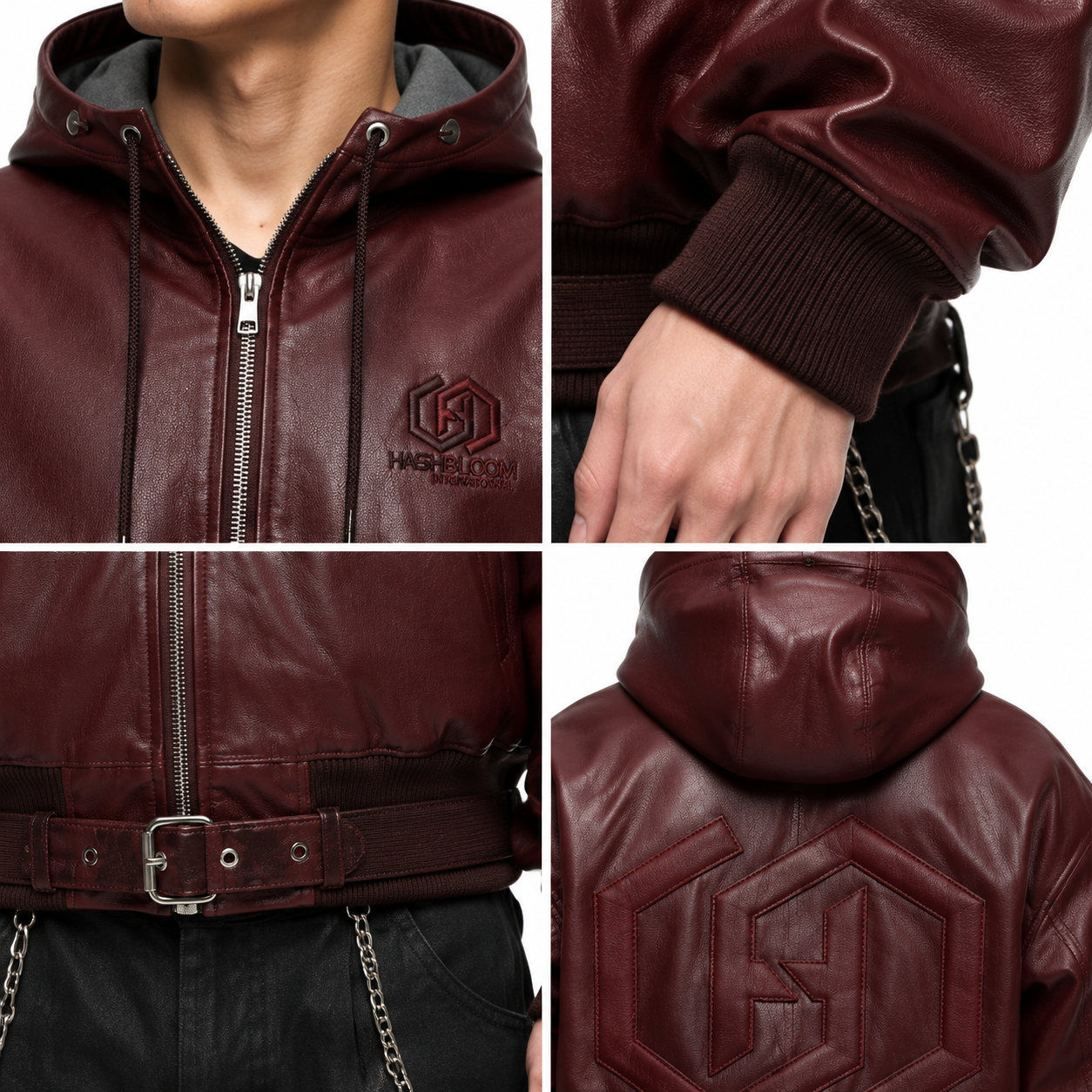 Men's Burgundy Shinki Horsehide Hooded Bomber Jacket manufacturing detail 4