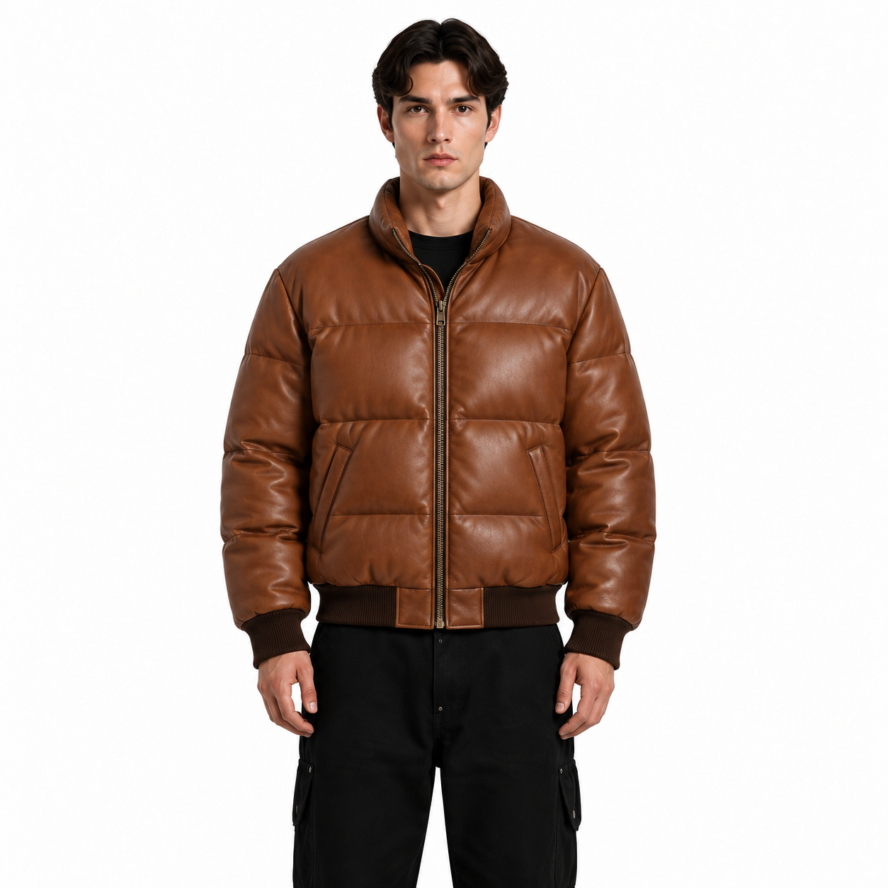 Men's Cognac Sheep Leather Bubble Bomber Jacket
