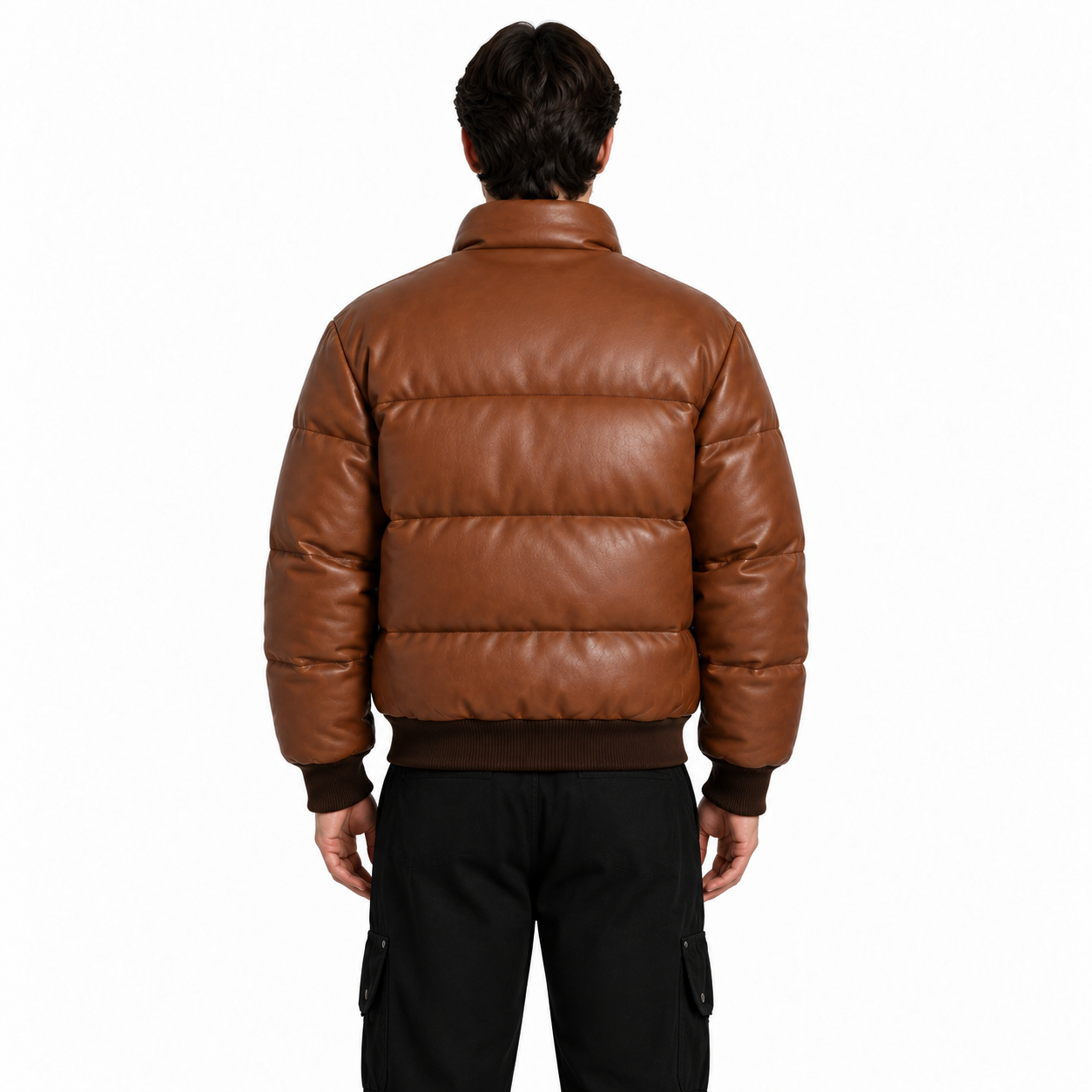 Men's Cognac Sheep Leather Bubble Bomber Jacket manufacturing detail 2