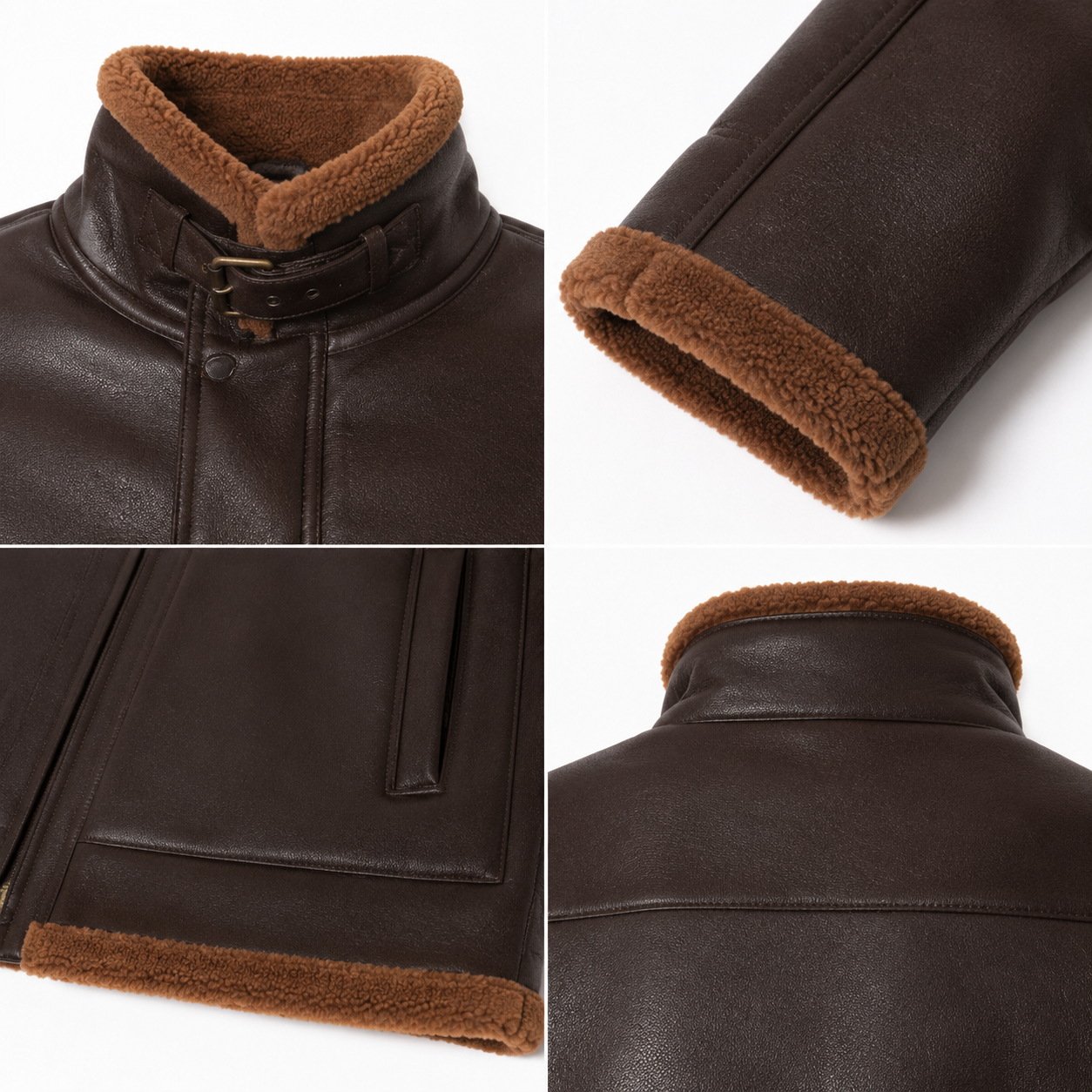 Men's Dark Brown Sheep Nappa Shearling Flight Jacket manufacturing detail 4
