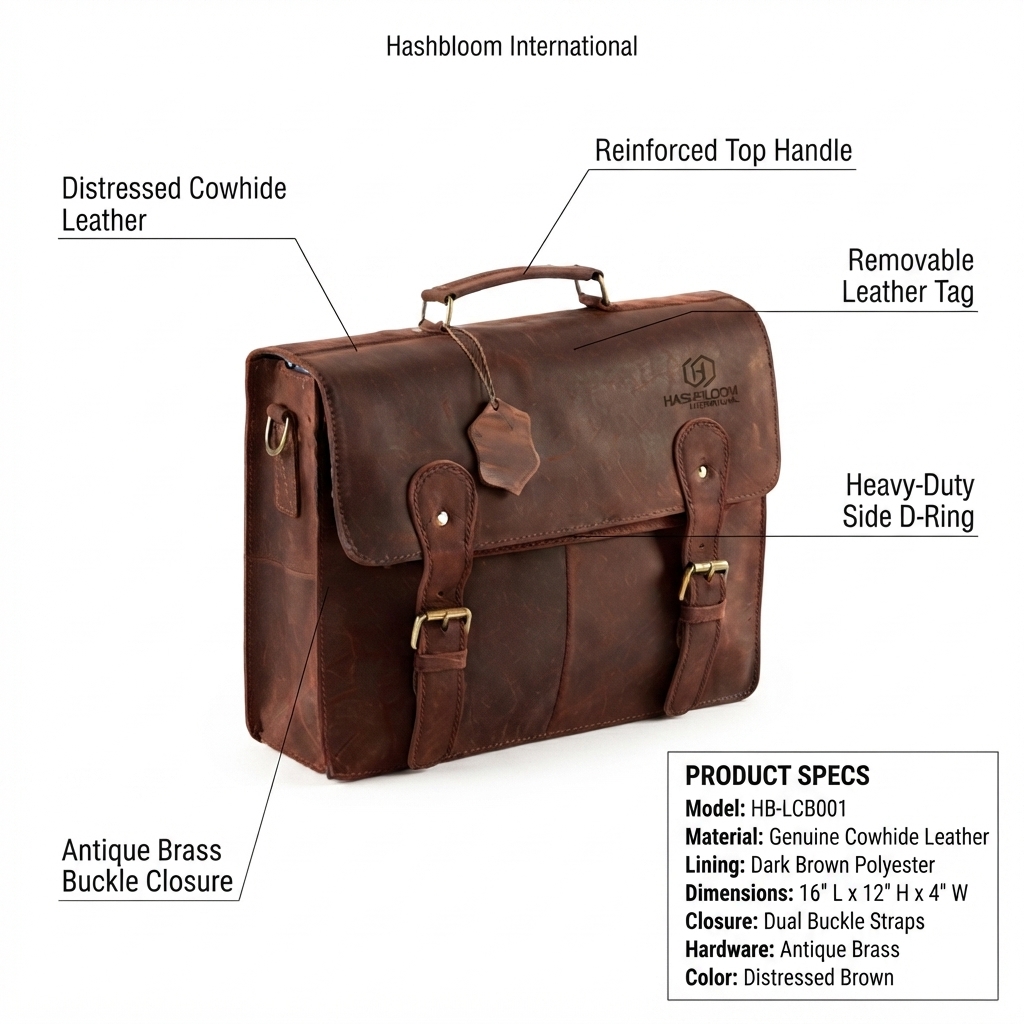 Men's Vintage Distressed Leather Briefcase Laptop Business Bag manufacturing detail 5