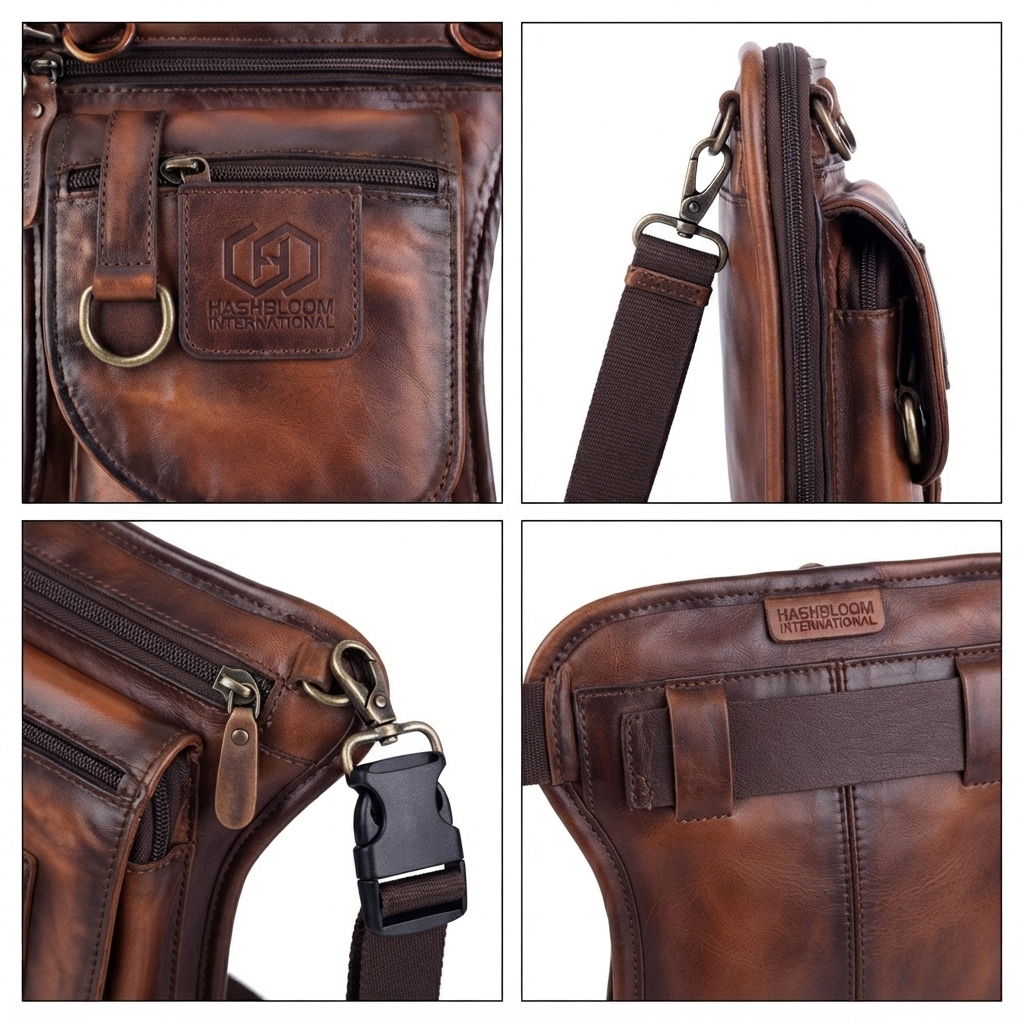 Men's Distressed Buffalo Leather Crossbody Utility Bag manufacturing detail 3